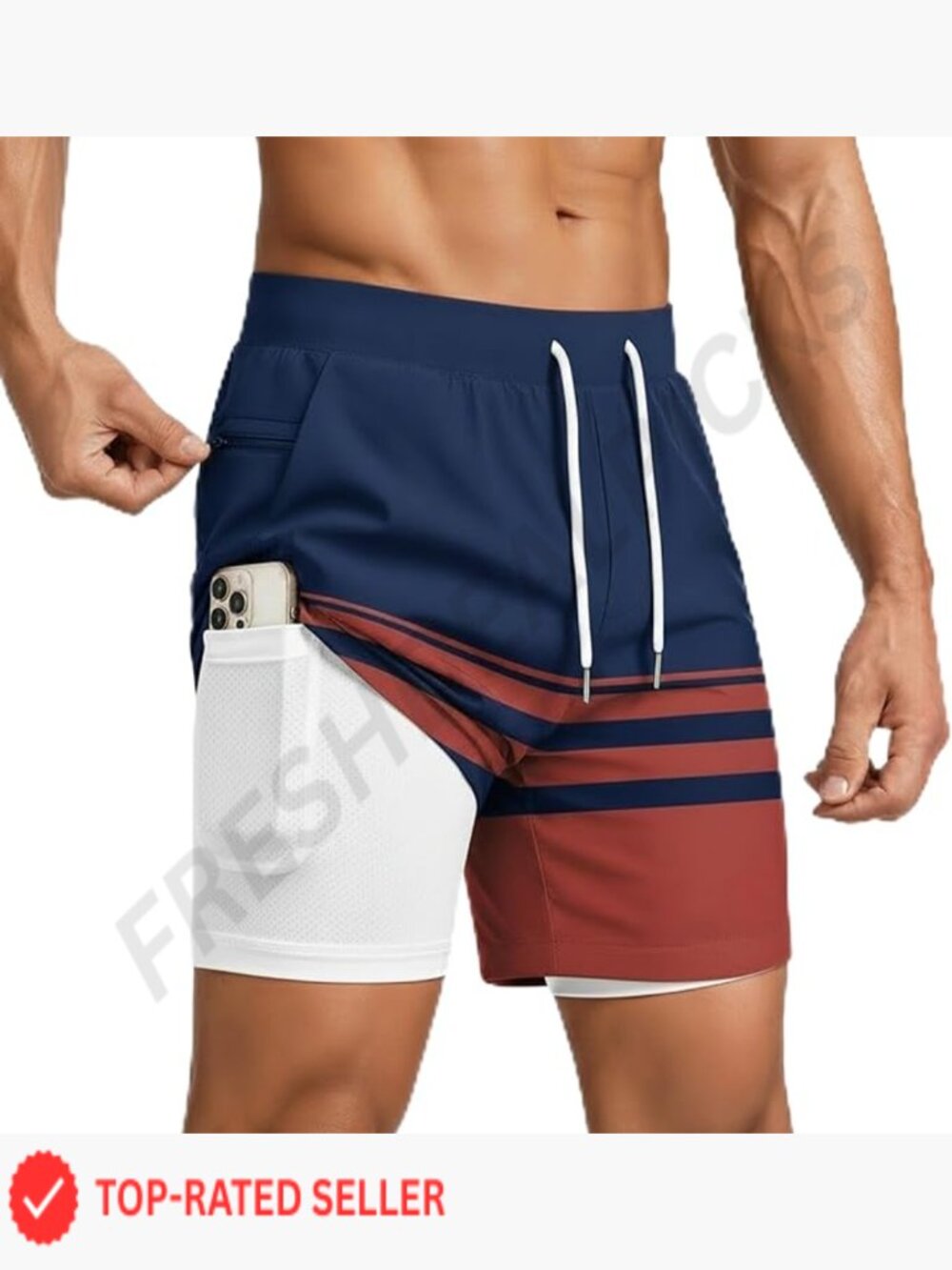 Mens 7 Inch Swim Trunks Zip Pockets Quick Dry Board Shorts Mesh Lining Athletic